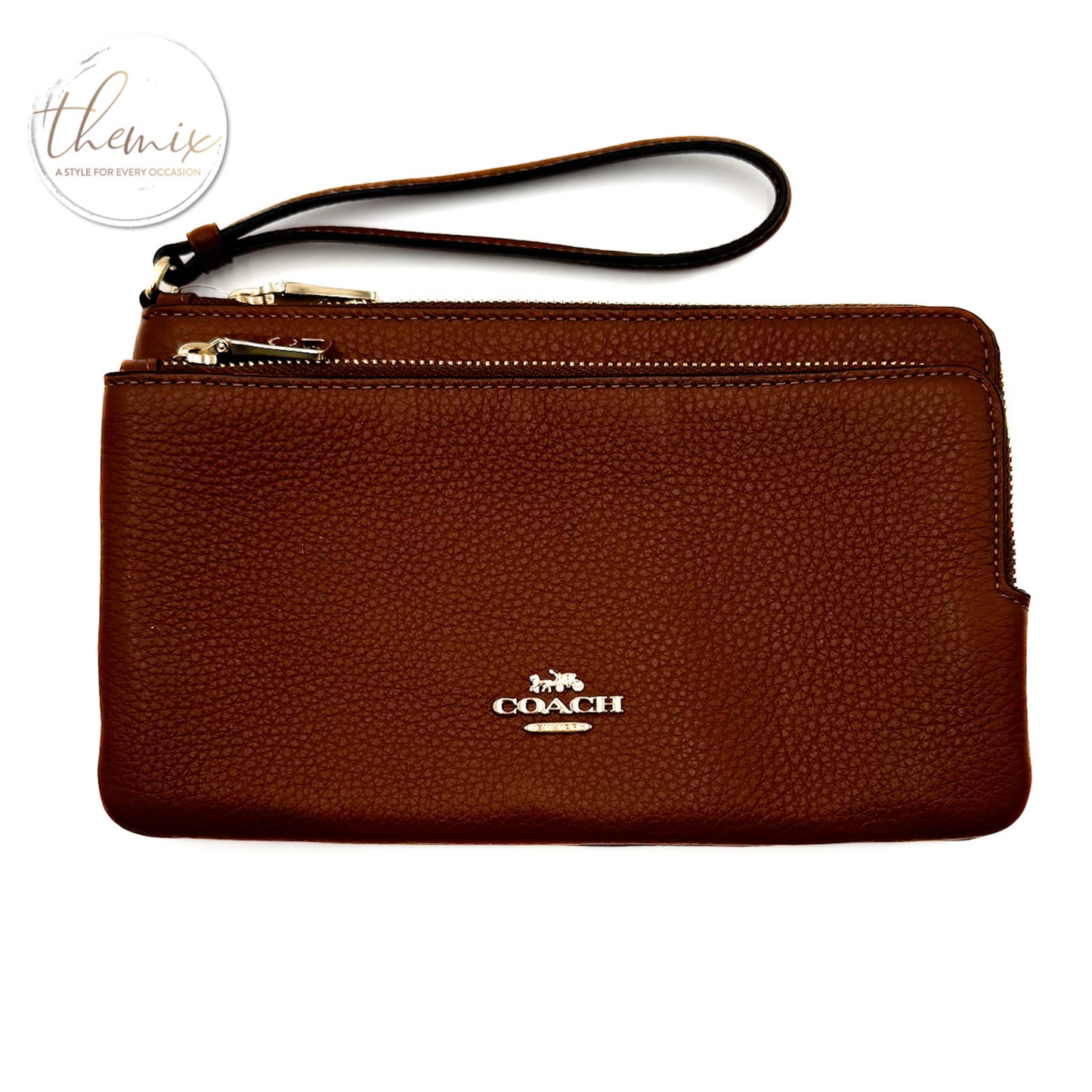 COACH Pebble Leather Double Zip Wristlet in