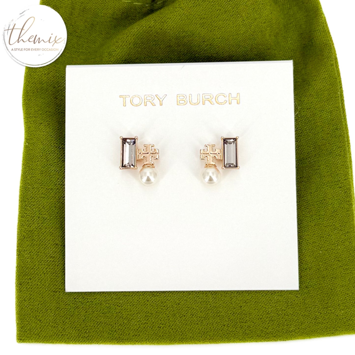 Tory Burch Logo Pearl Cluster Stud Earring