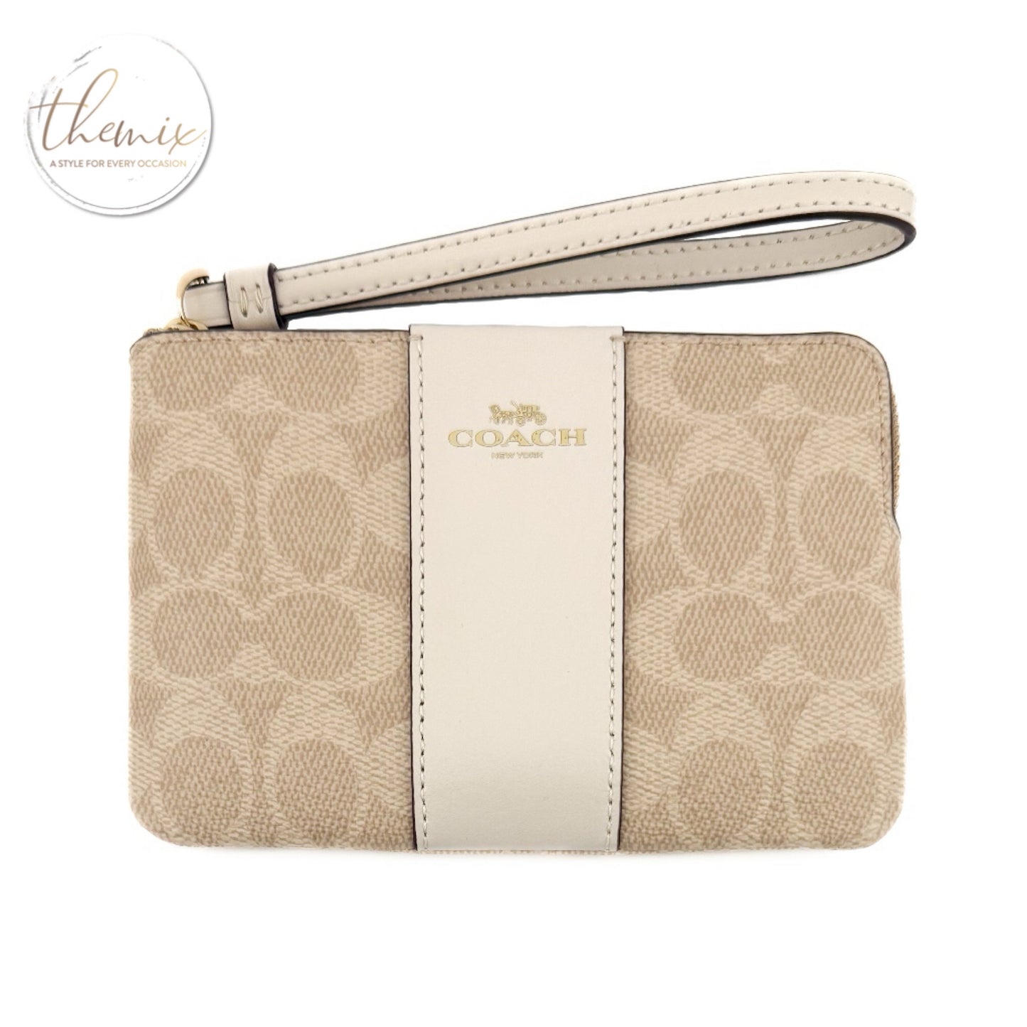COACH Corner Zip Signature Wristlet with Stripe