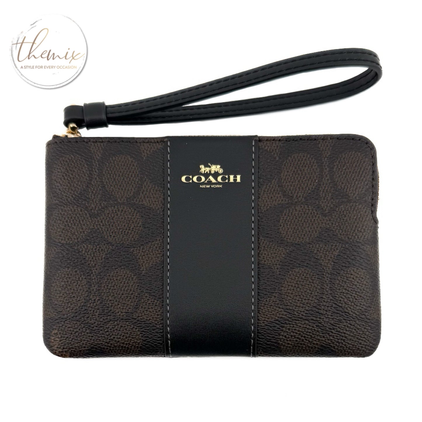 COACH Corner Zip Signature Wristlet with Stripe
