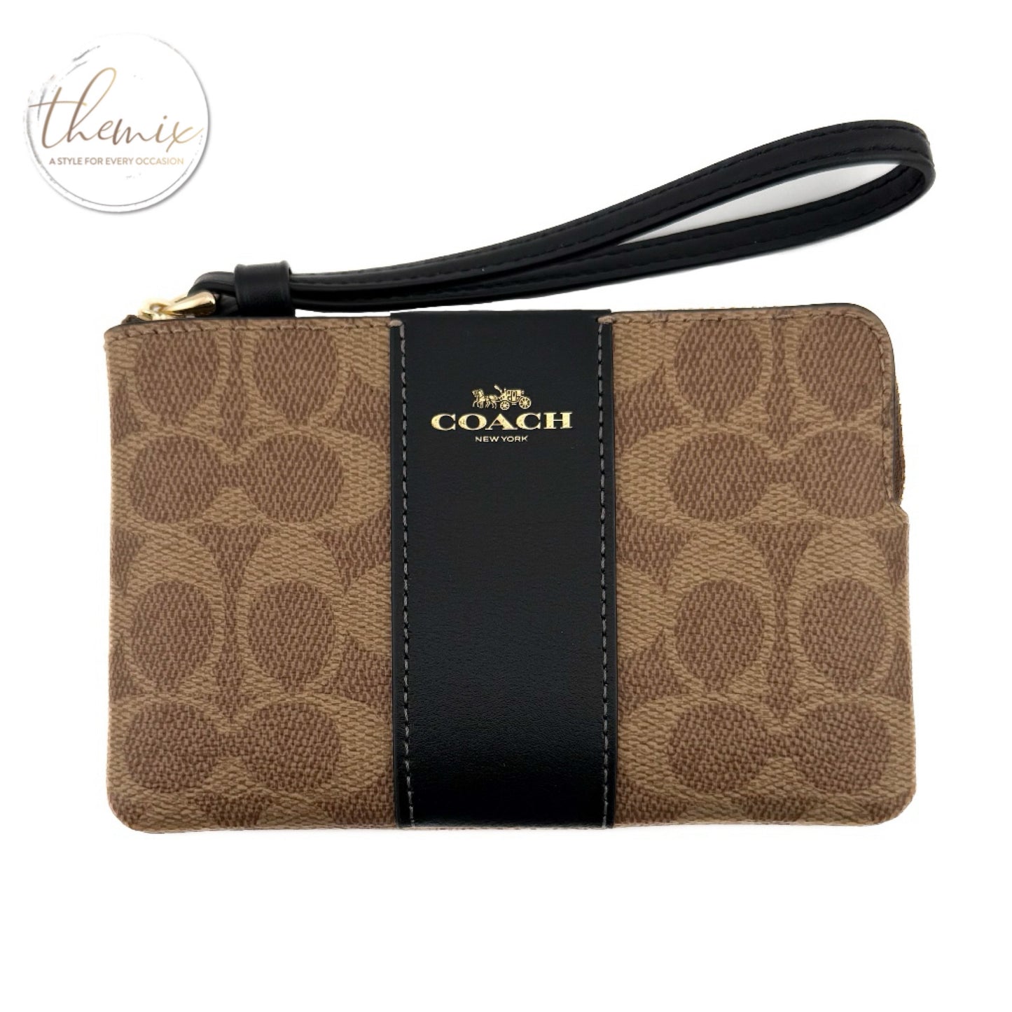 COACH Corner Zip Signature Wristlet with Stripe