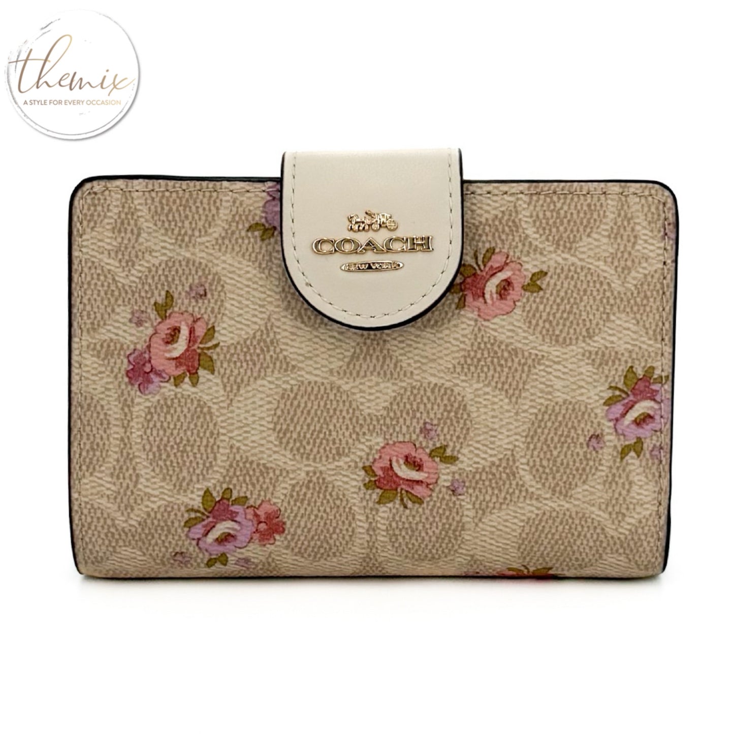 COACH Signature Floral Print Corner Zip Wallet