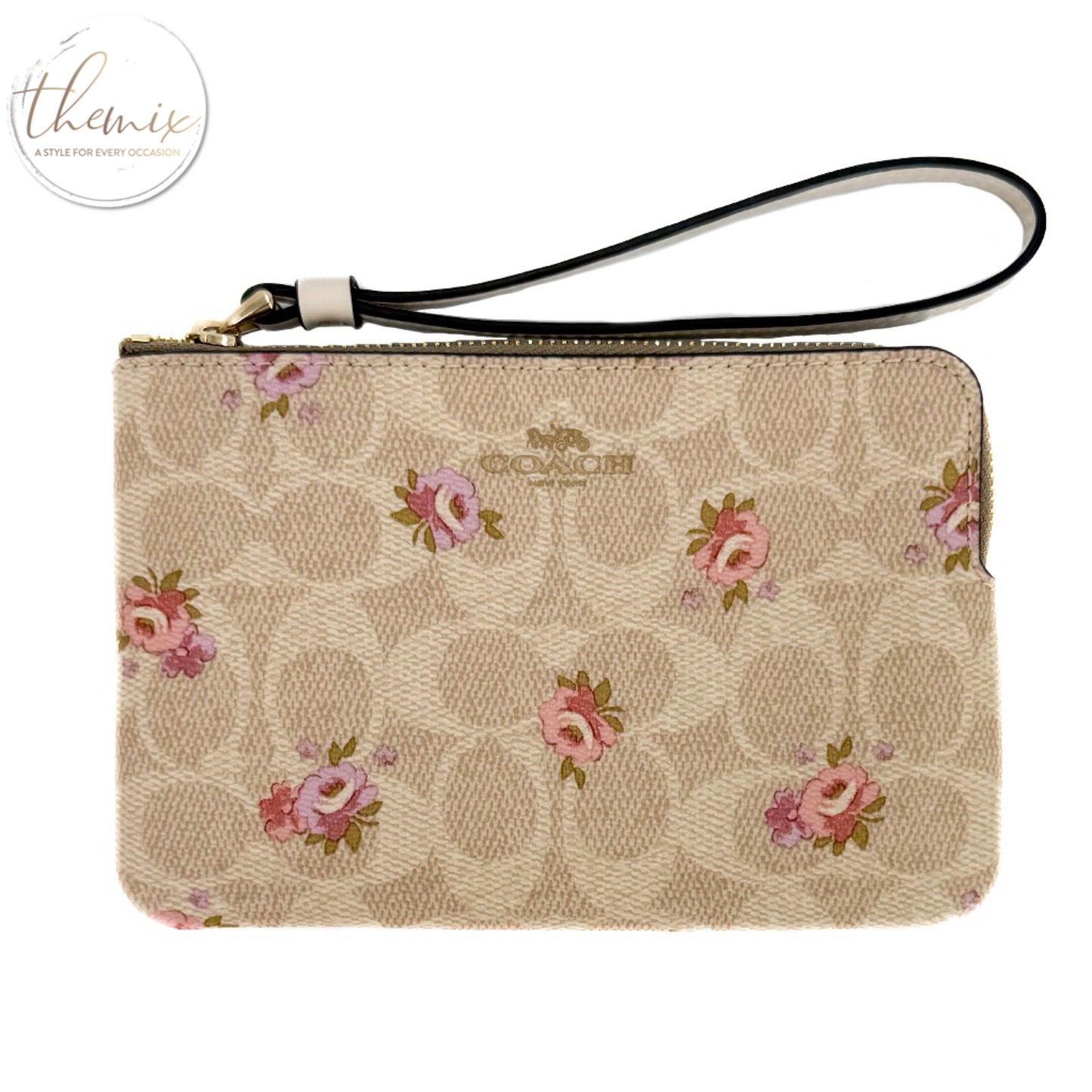 COACH Signature Floral Corner Zip Wristlet