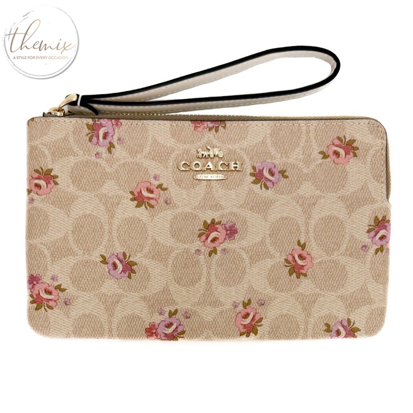COACH Signature Floral Large Corner Zip Wristlet