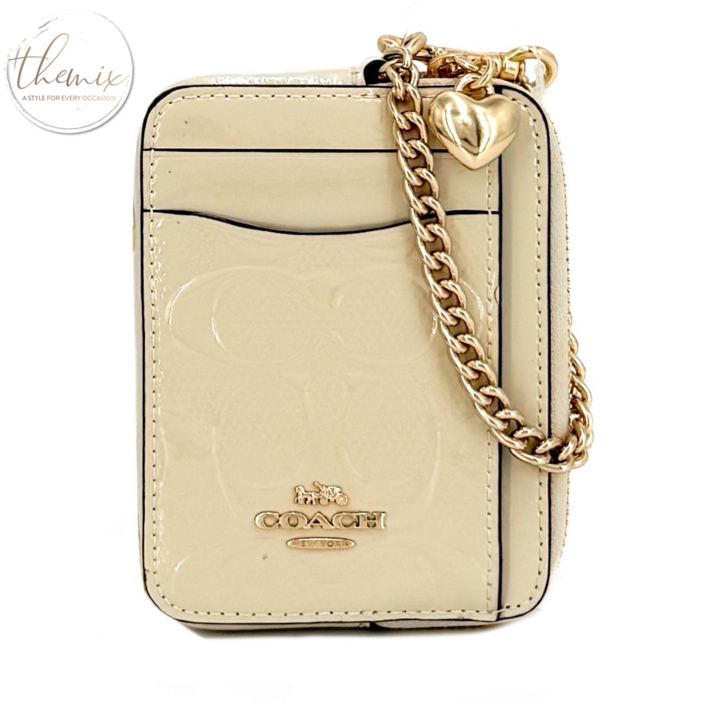 COACH Patent Zip Card Case W/Heart Charm