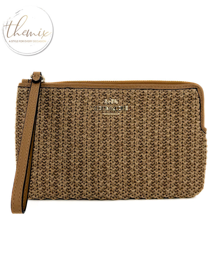 COACH Large Corner Zip Straw Wristlet