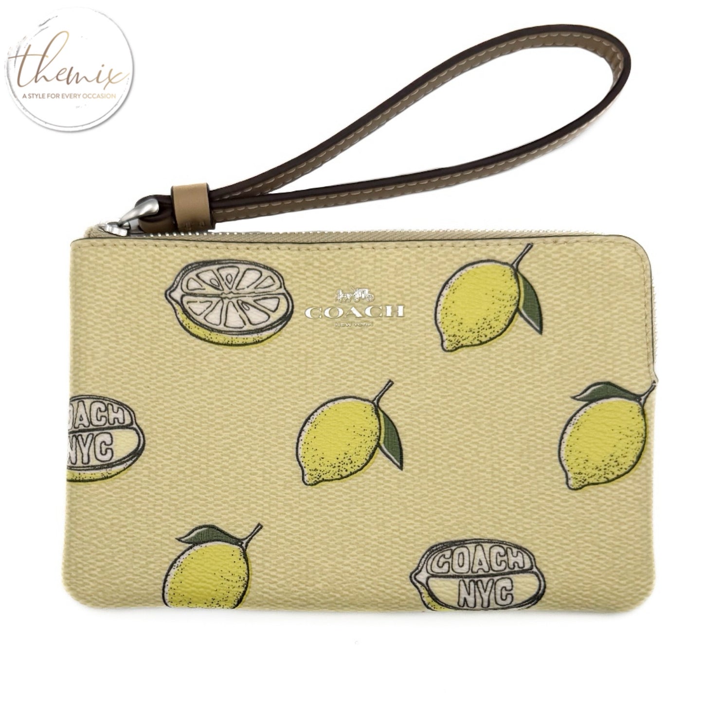 COACH Corner Zip Wristlet with Lemon Print