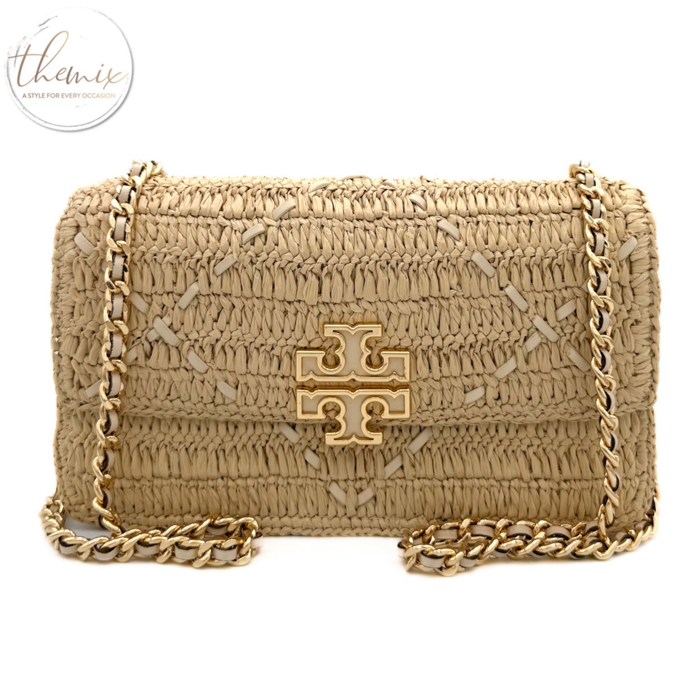 Tory Burch Britten Raffia Crochet Chain Wallet W.Wristlet