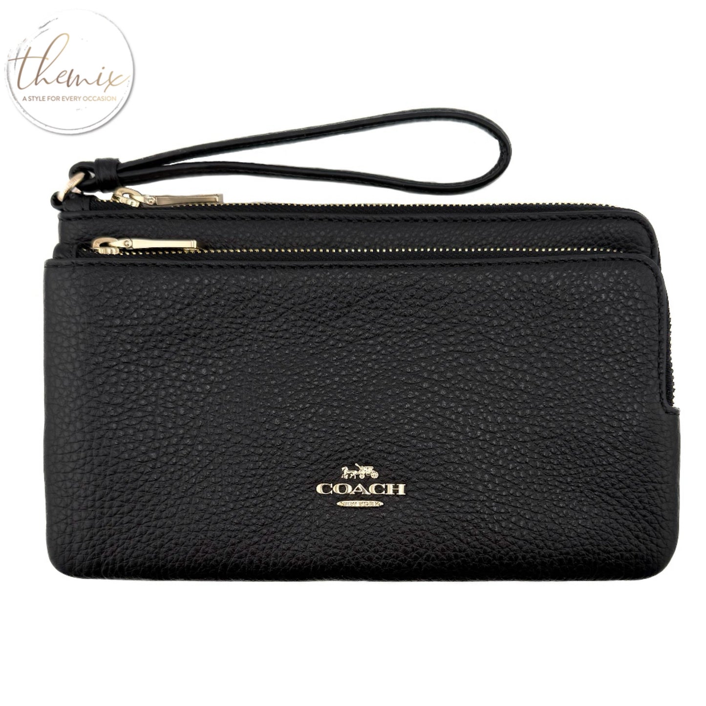 COACH Pebble Leather Double Zip Wristlet in
