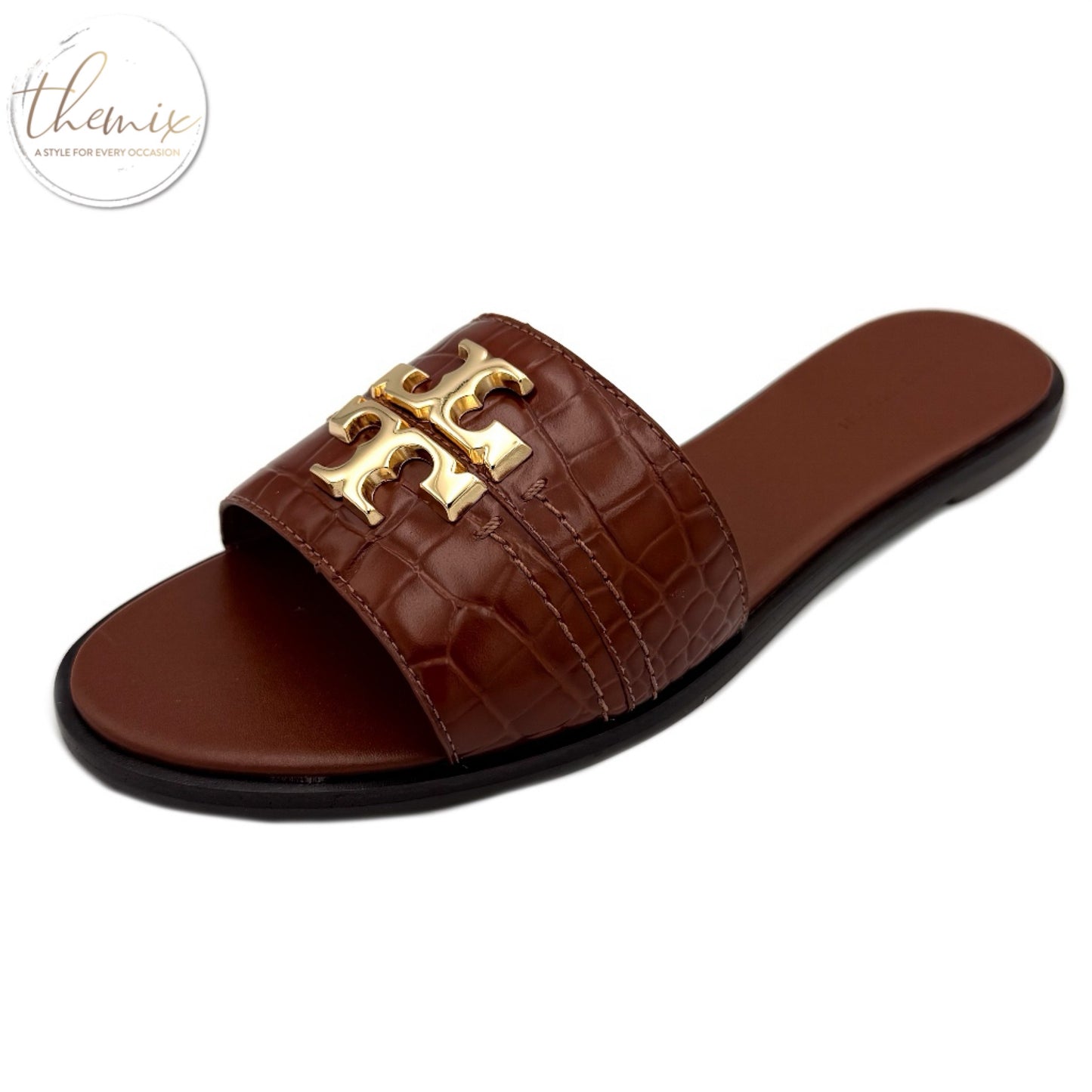 Tory Burch Embossed-Crocco Everly Slide