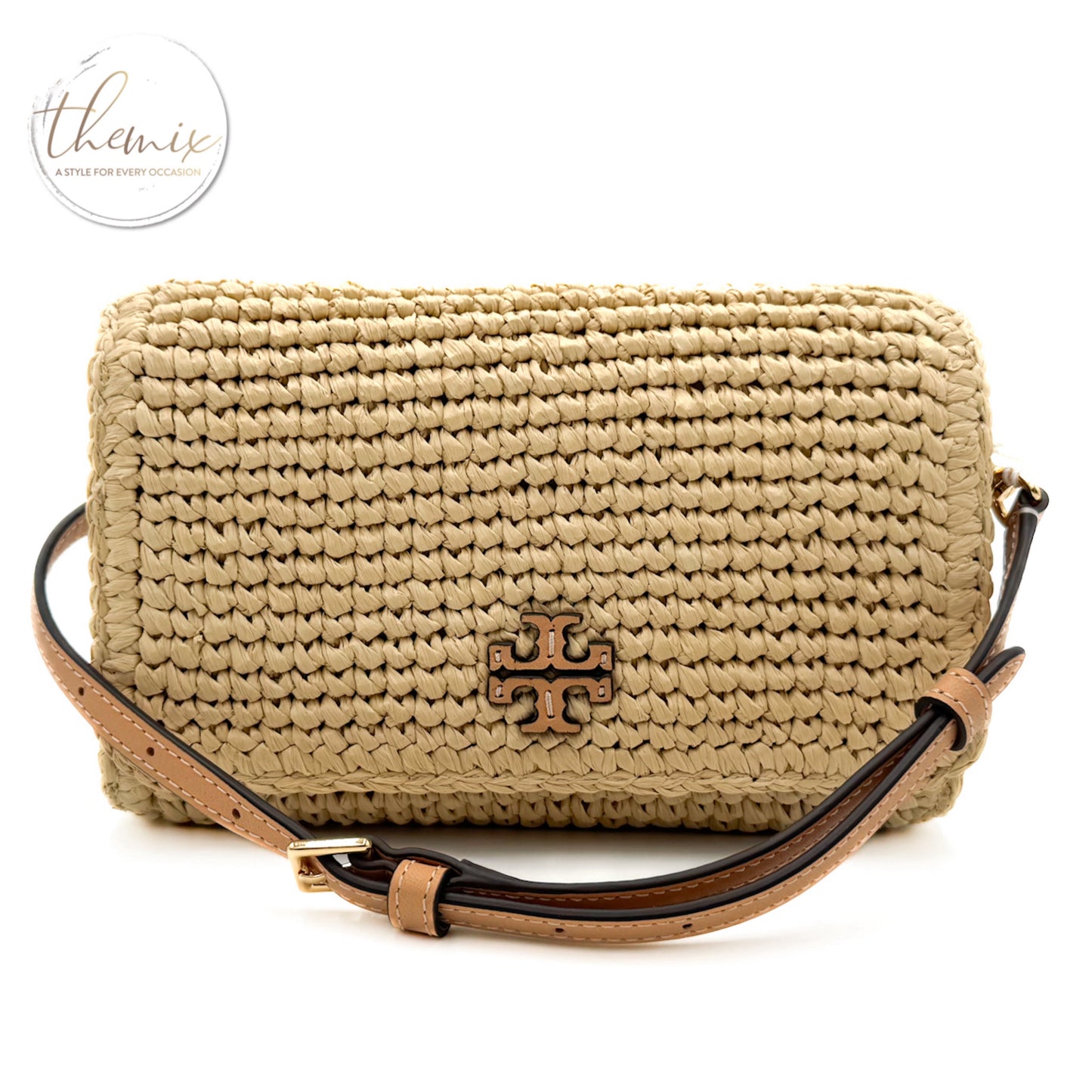 Tory Burch Thea Raffia Flat Wallet Crossbody