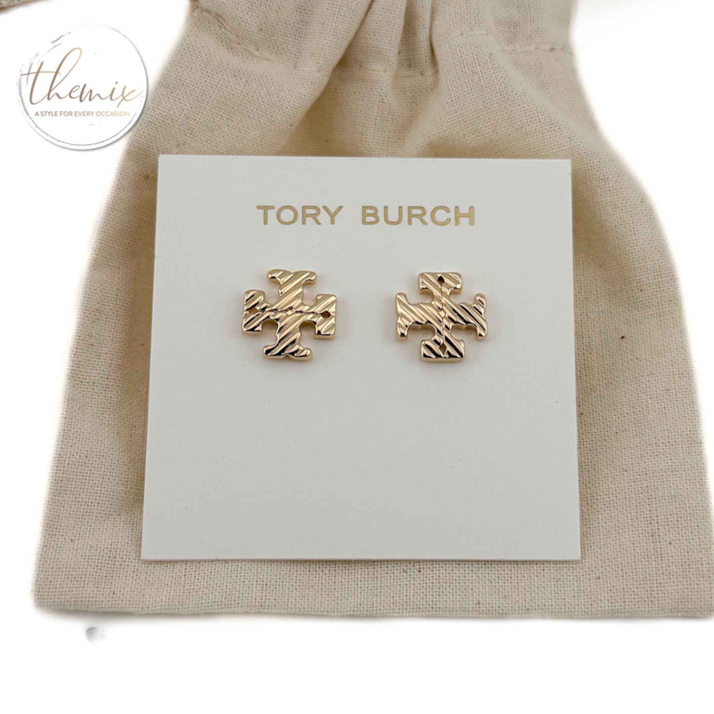 Tory Burch Textured Rope Logo Stud Earring