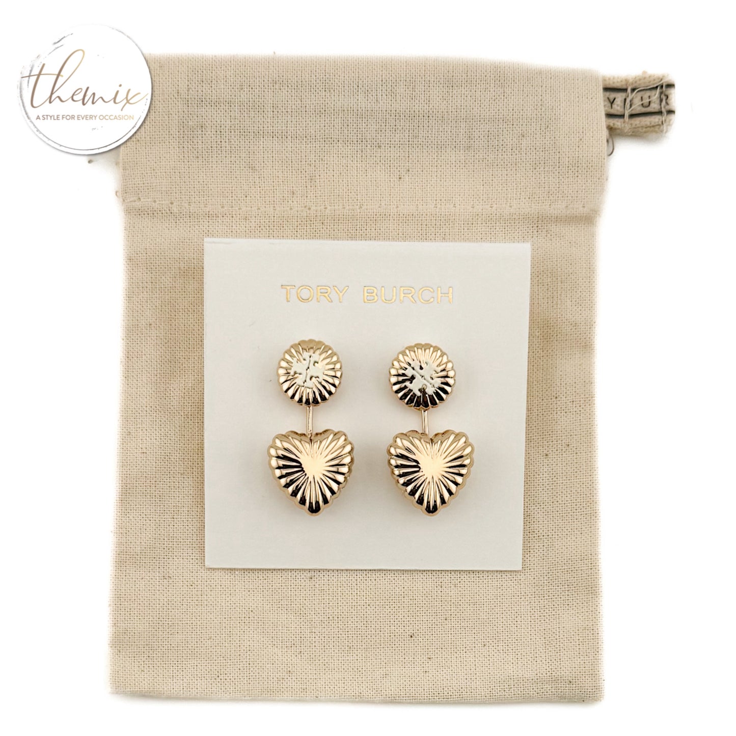 Tory Burch Britten Pleated Heart Front Back Drop Earring