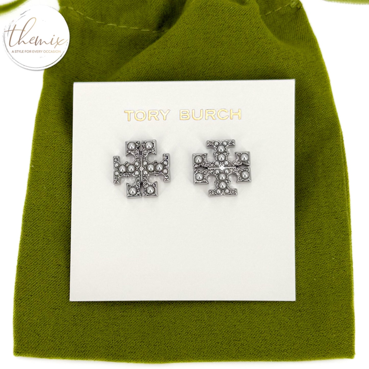 Tory Burch Pearl Pave Logo Stud