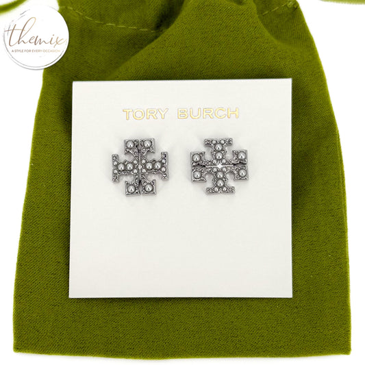 Tory Burch Pearl Pave Logo Stud