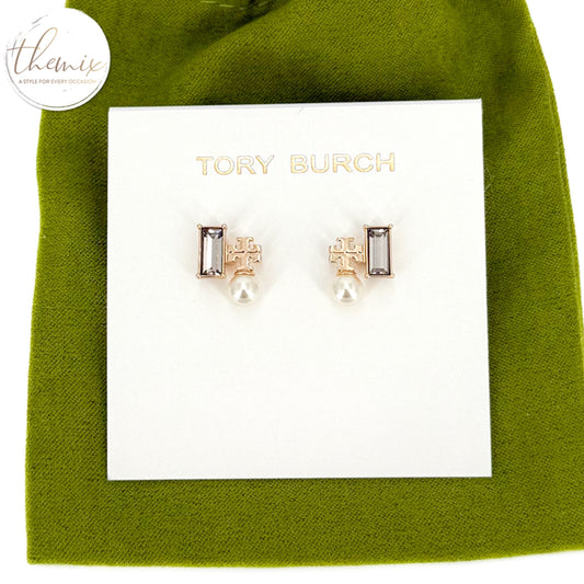 Tory Burch Logo Pearl Cluster Stud Earring