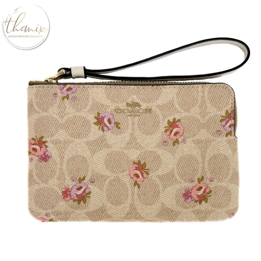 COACH Signature Floral Corner Zip Wristlet