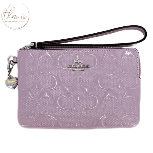 COACH Signature Patent Wristlet W/Heart Charm