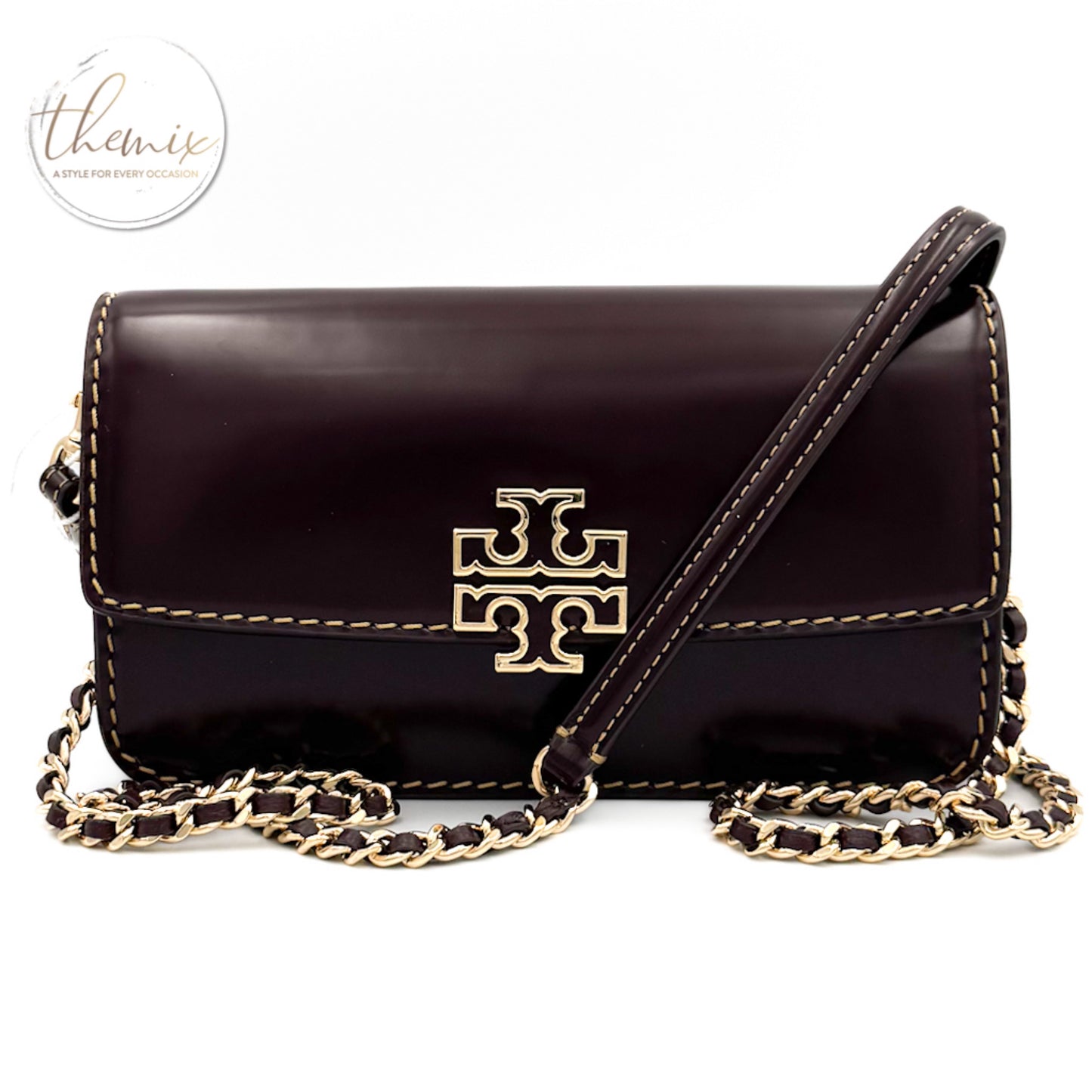 Tory Burch Britten Smooth Chain Patent Wallet with Wristlet