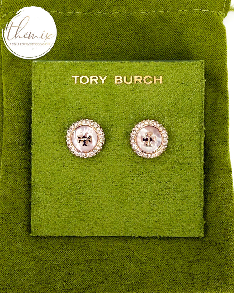 Tory Burch Mother Of Pearl Pave Stud Earring