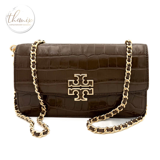 Tory Burch Britten Embossed Chain Wallet W. Wristlet