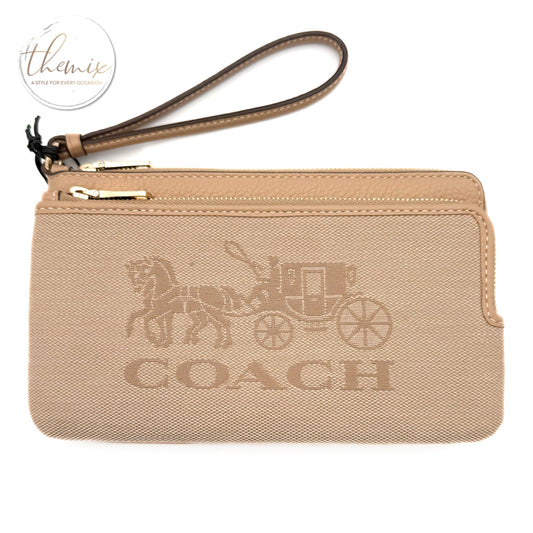 COACH Double Zip Wristlet Canvas with Horse and Carriage