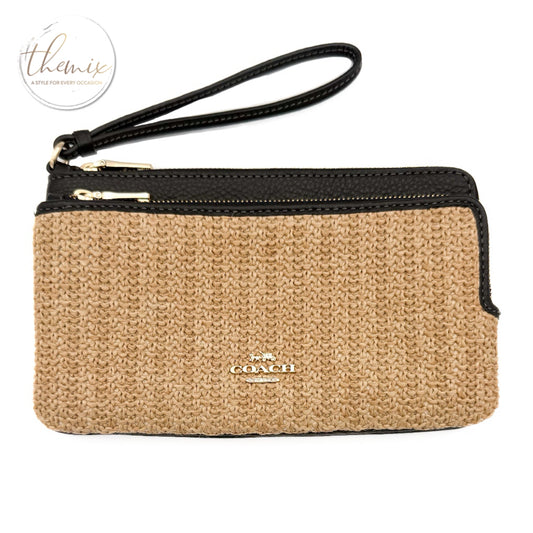 COACH Double Zip Straw Wristlet