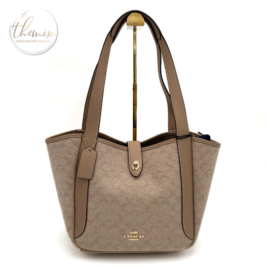 COACH Hadley Turnlock Tote Bag With Signature Canvas