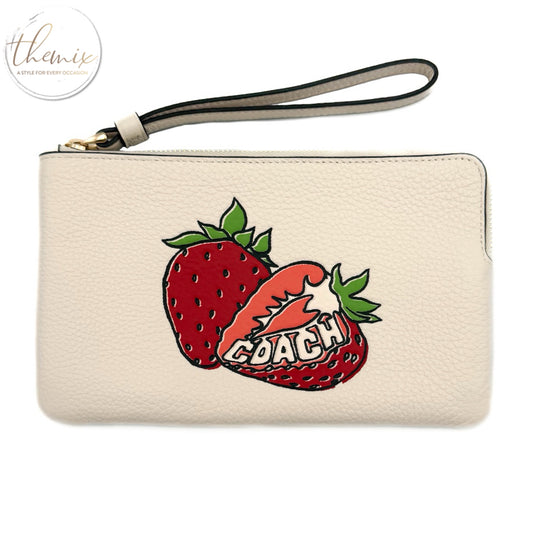 COACH Large Corner Zip Wristlet with Strawberry Graphic