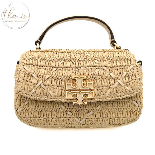 Tory Burch Britten Raffia Crochet Mini Top Handle Bag