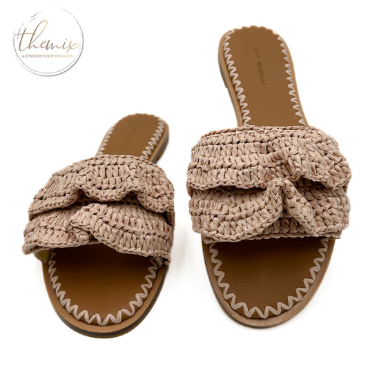 Tory Burch Ruffled Raffia Slide