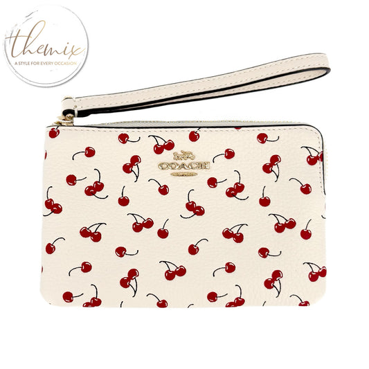 COACH Corner Zip Wristlet with Cherry Print