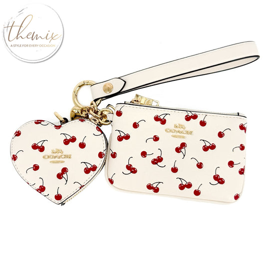 COACH Wristlet and Heart Pouch with Cherry Print and Charm