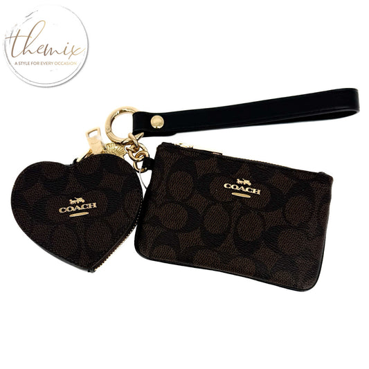 COACH Wristlet and Heart Pouch In Signature Canvas with Charm