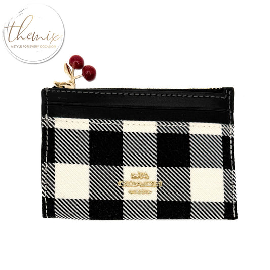 COACH Mini Skinny ID Case with Gingham Print and Charm