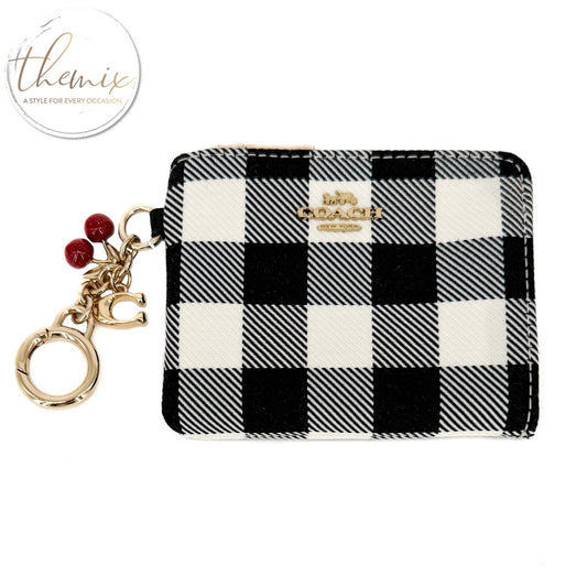COACH Small Corner Zip Wallet with Gingham Print and Charm