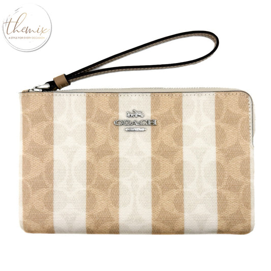 Coach Large Corner Zip Stripe Signature Wristlet