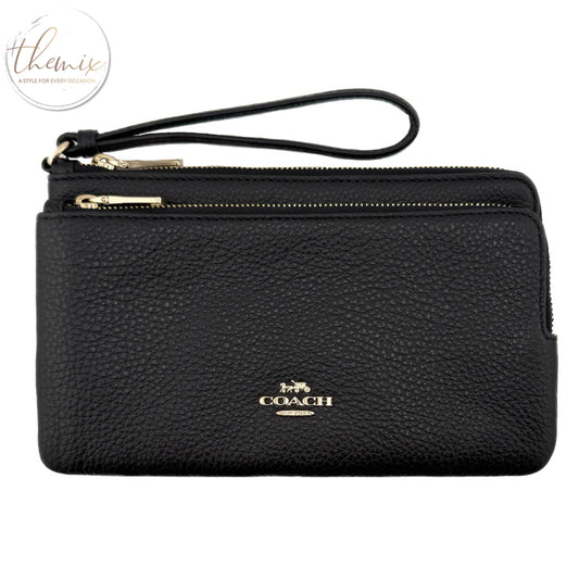 COACH Pebble Leather Double Zip Wristlet in