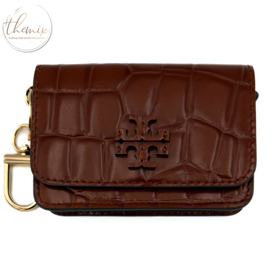 Tory Burch Thea Embossed Shiny Flap Card Case