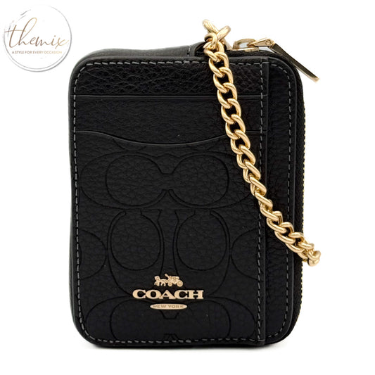 Coach zip Signature Pebbled Card Case