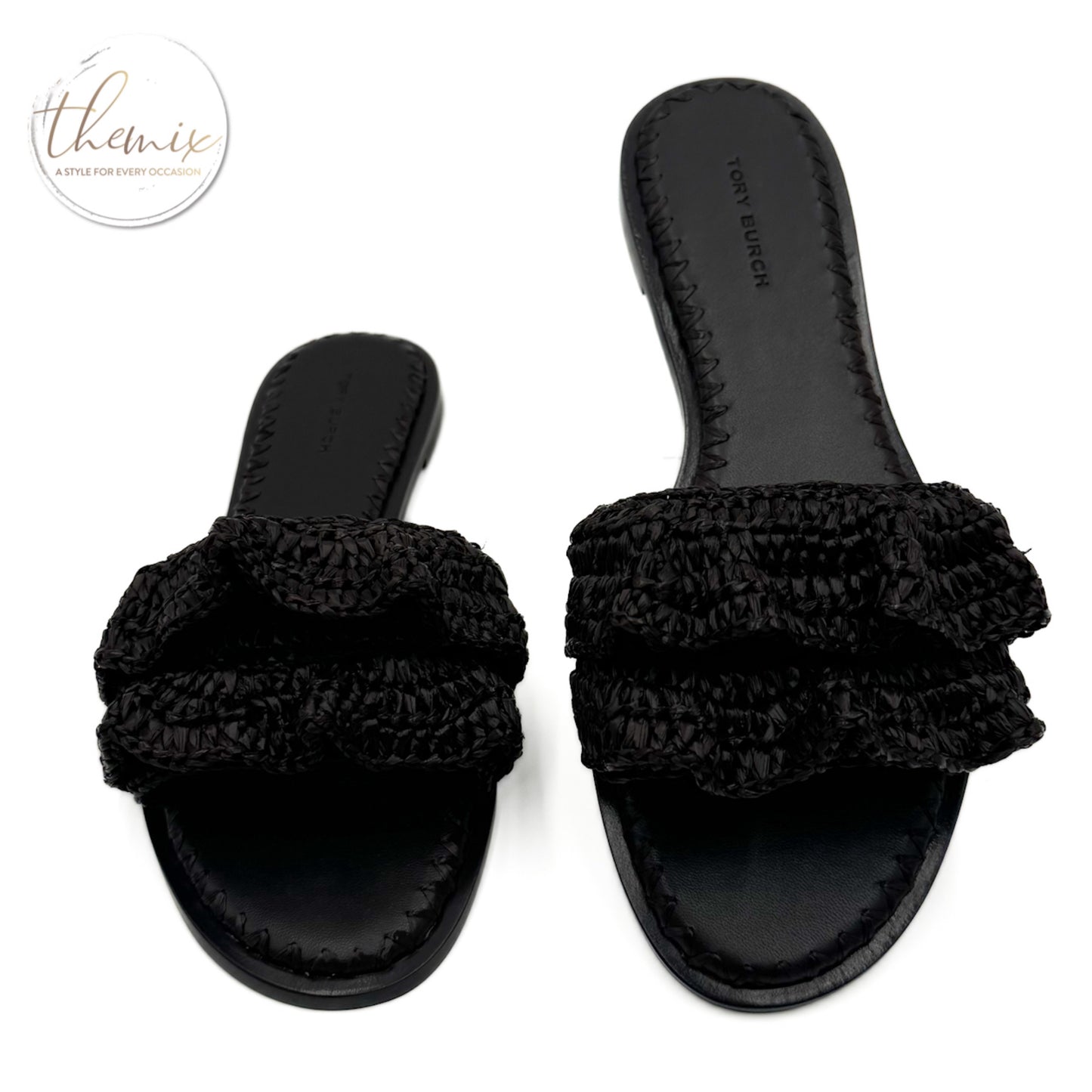 Tory Burch Ruffled Raffia Slide